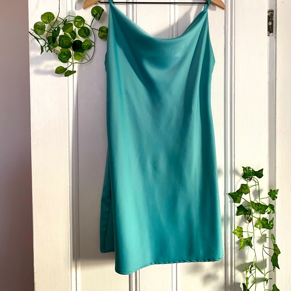 Satin mini dress cowl neck